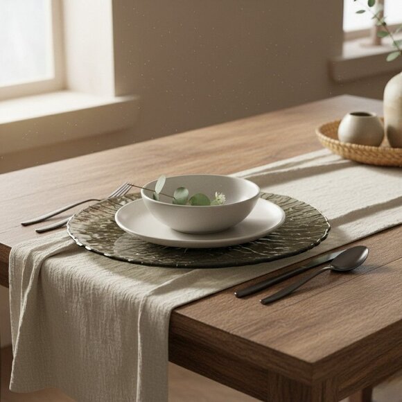 Hand‑Crafted Japanese Smoke Glass Textured Charger Plate Decorative Round Platte - Picture 2 of 11